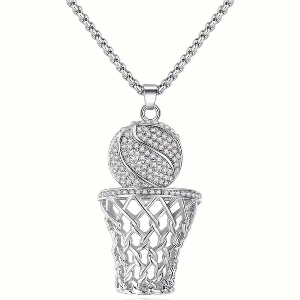 Gold or Silver Basketball Hoop Pendant - Picture 11 of 16